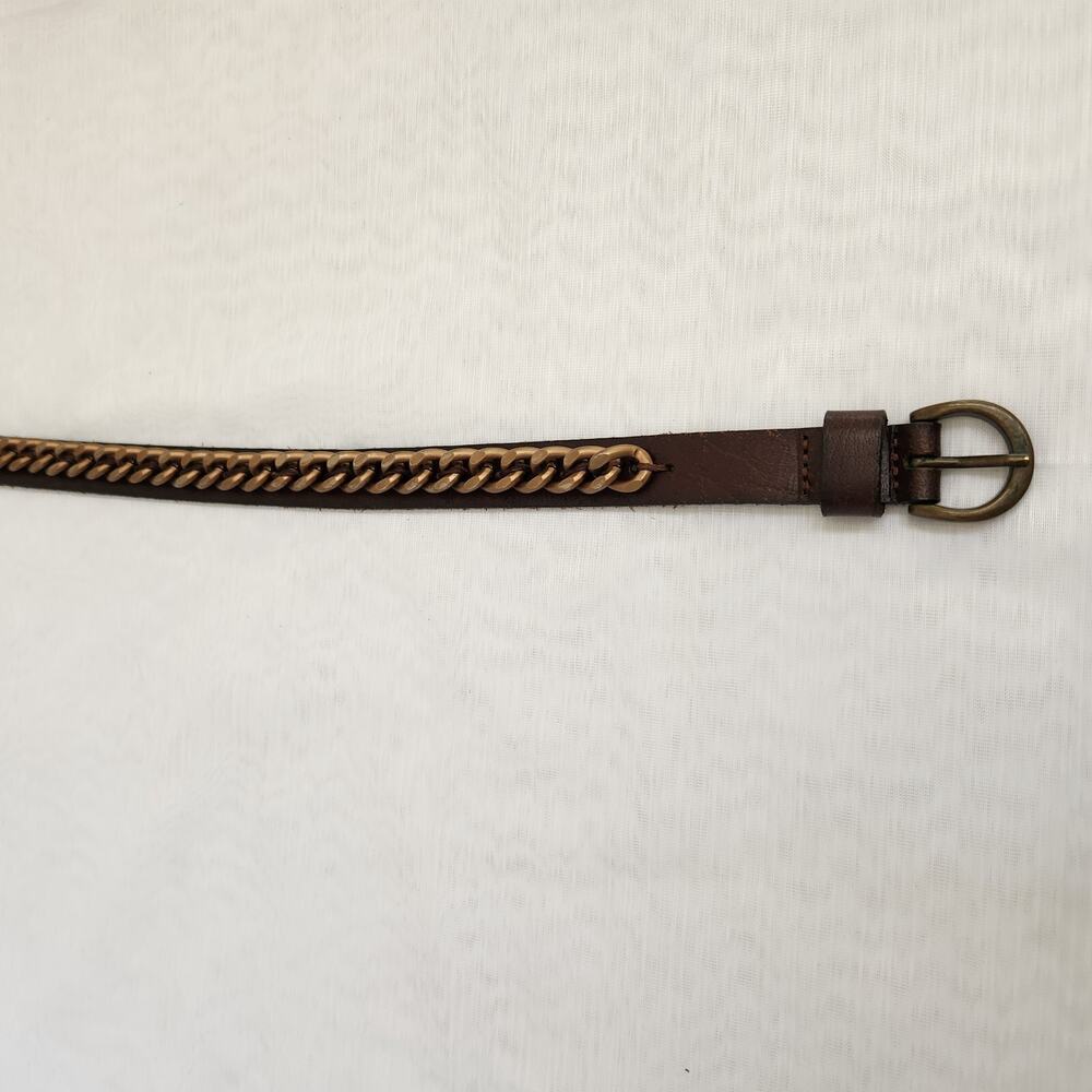 Banana Republic Belt Women's M Brown Genuine Leather Copper Chain Biker Belt - Picture 10 of 15